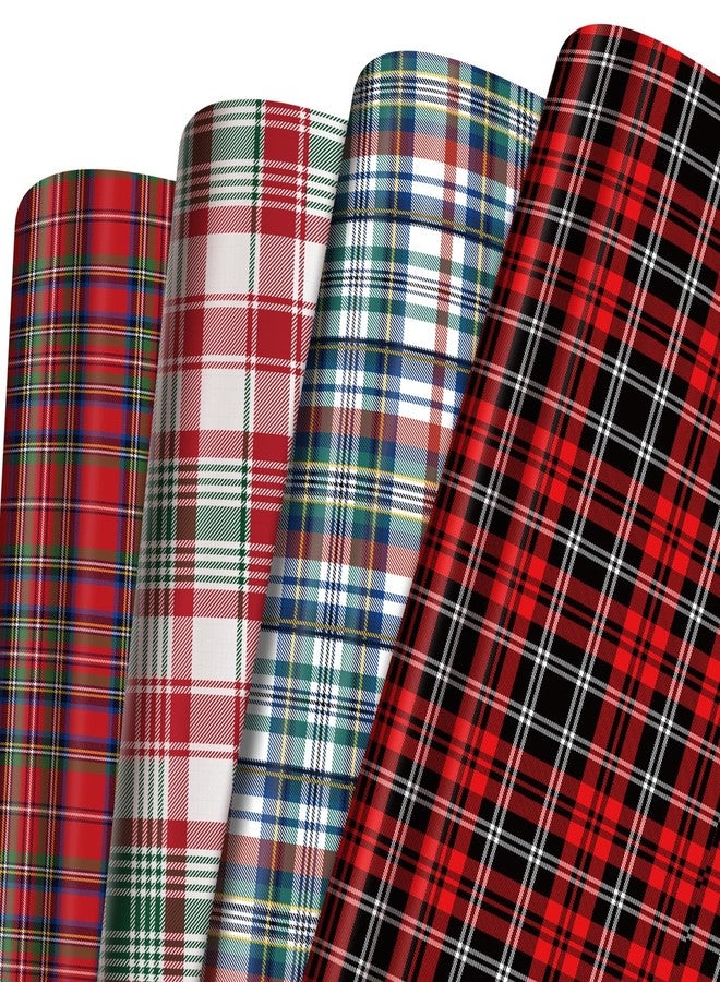 Watersay 12 Sheets Tartan Plaid Christmas Wrapping Paper 20 x 28 Inches Gift Wrap Packaging Red Black White and Green Tartan Wrapping Paper for Holiday Christmas Birthday Party Supplies - Image 1